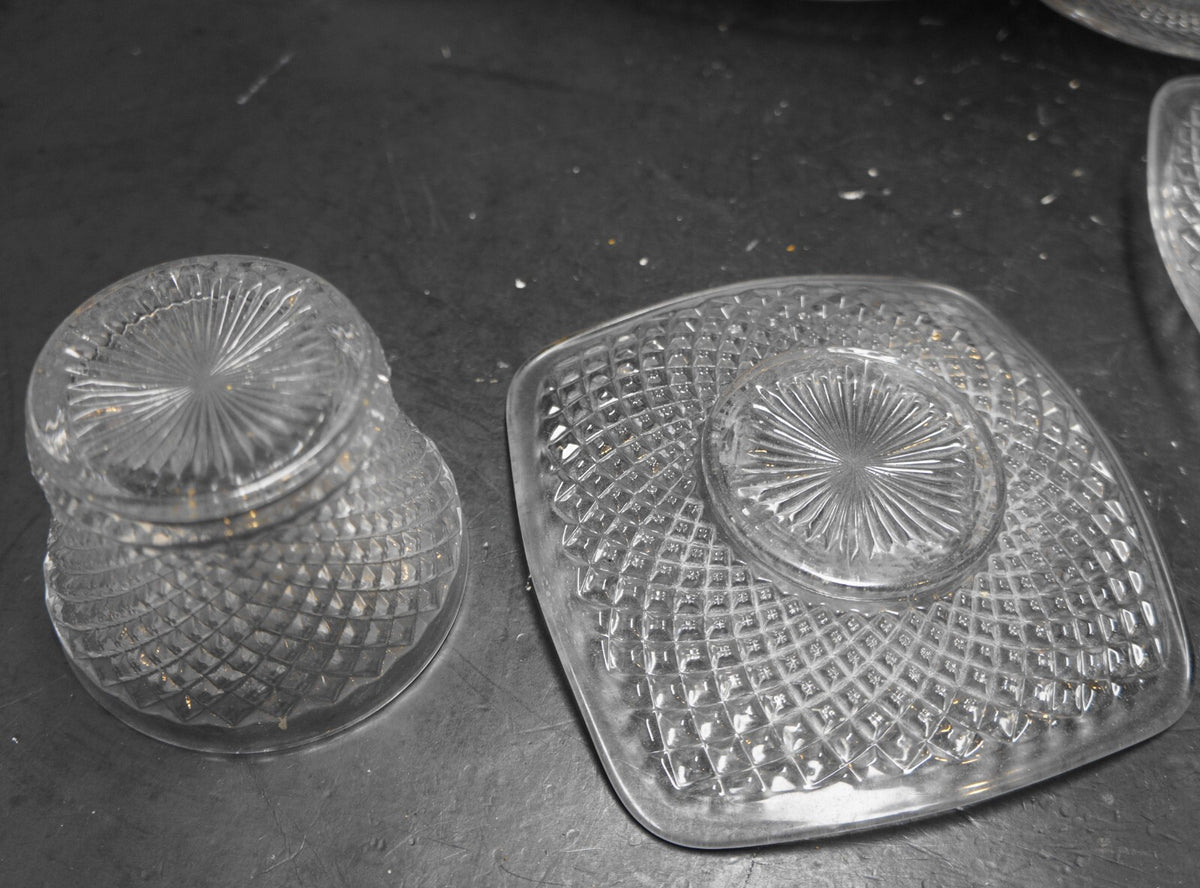 Westmoreland English Hobnail Clear Punch Cup Square Saucers Set of 12