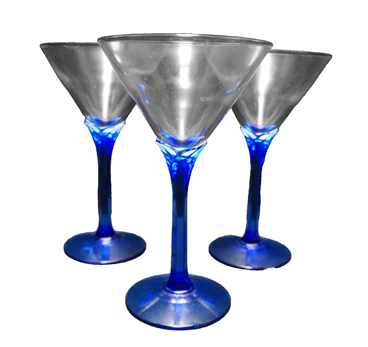 Libbey Domaine Cobalt Blue Stem Martini Glasses Set of 3