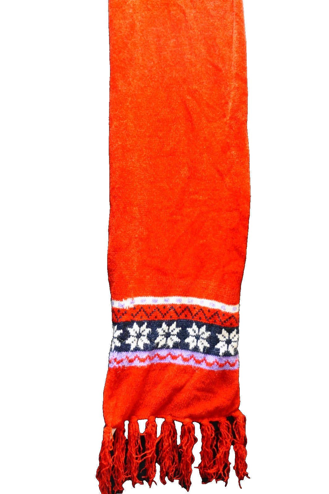 Red Chenille Scarf Snowflake Design Made in Taiwan 62"