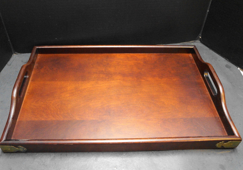 Nesting Wood Trays Dark Cherry Fancy Brass Corners Set of 3