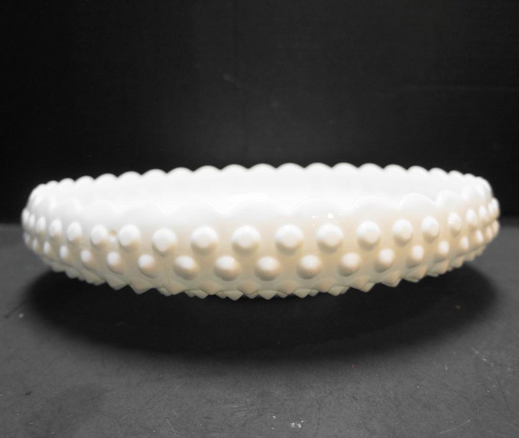 Fenton Hobnail White Milk Glass 12" Chip Dip Tray Bowl Drilled Hole for Handle