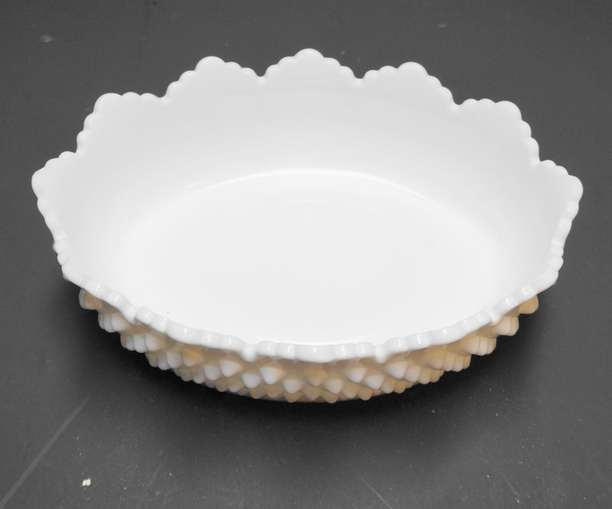 Fenton Hobnail Milk Glass 8" Oval Flat Foot Bowl 3625