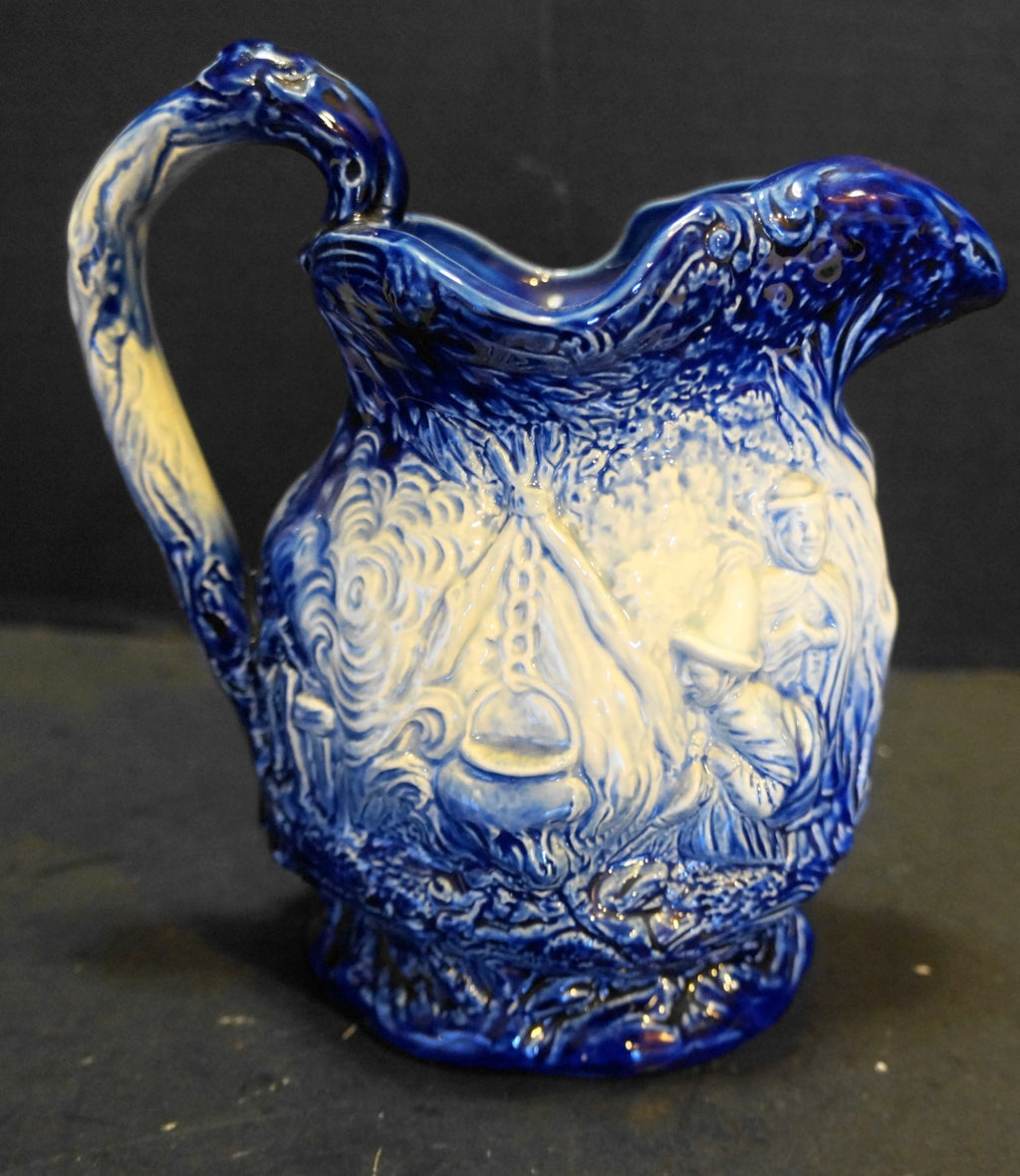 Burleigh Ironstone Blue White Fireside Scene Reproduction Pitcher 1980s