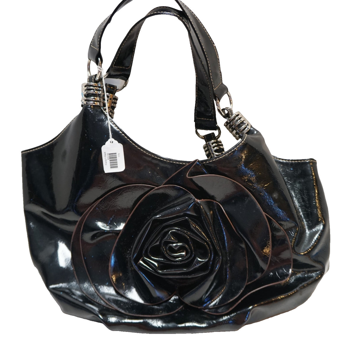 Rebekah Rosa Handbag Company Black Patent Pansy Shoulder Bag Purse