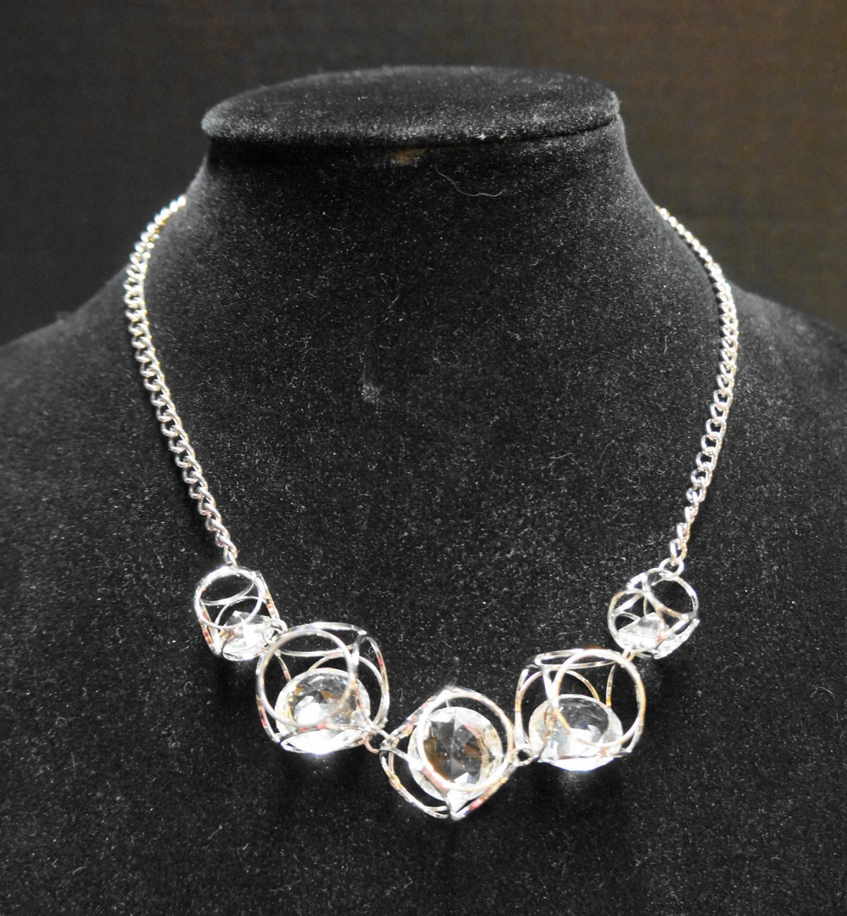 Cato C 1946 Crystal Cage Silvertone Necklace