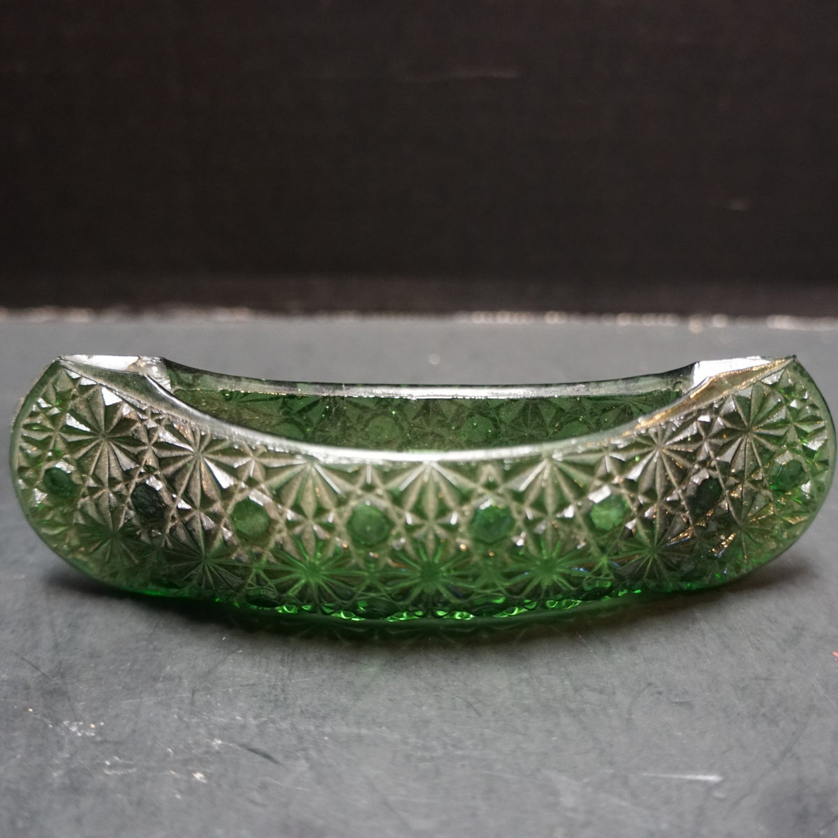 SOLD Emerald Green Daisy & Button Glass Canoe