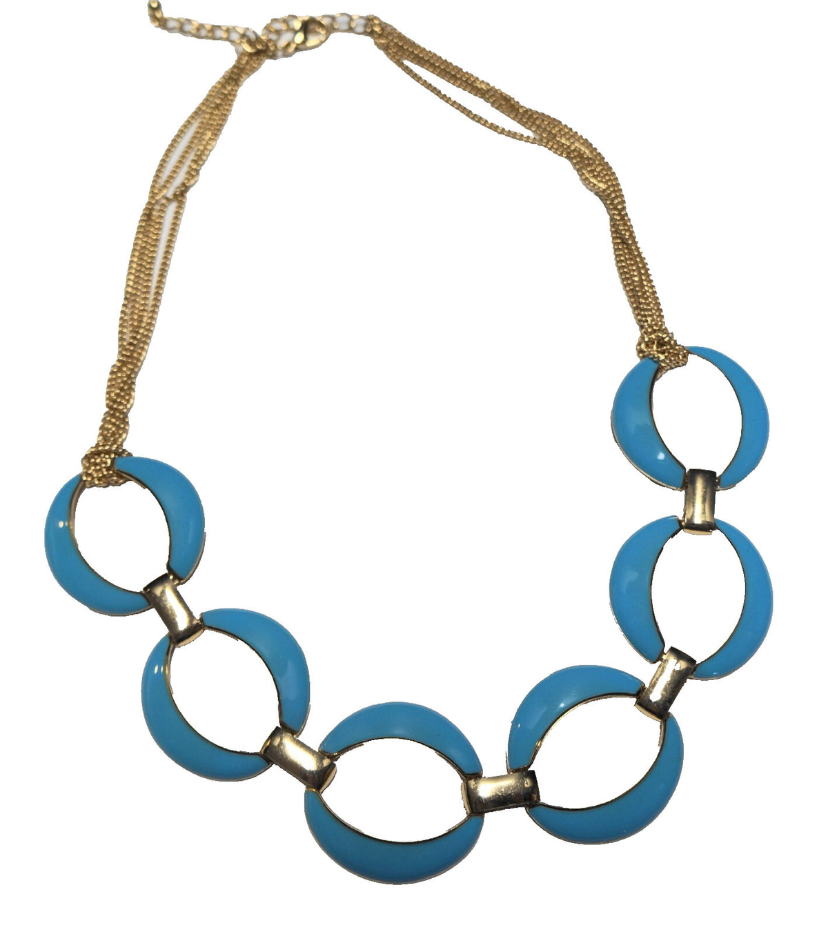Turquoise Sky Blue Enamel Gold Tone Links Necklace