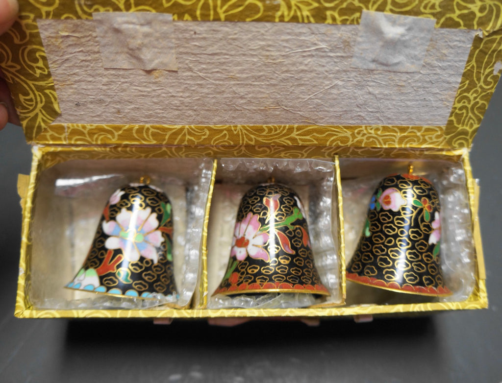 Lillian Vernon Black Cloisonne Enamel Bell Ornaments Set of 3
