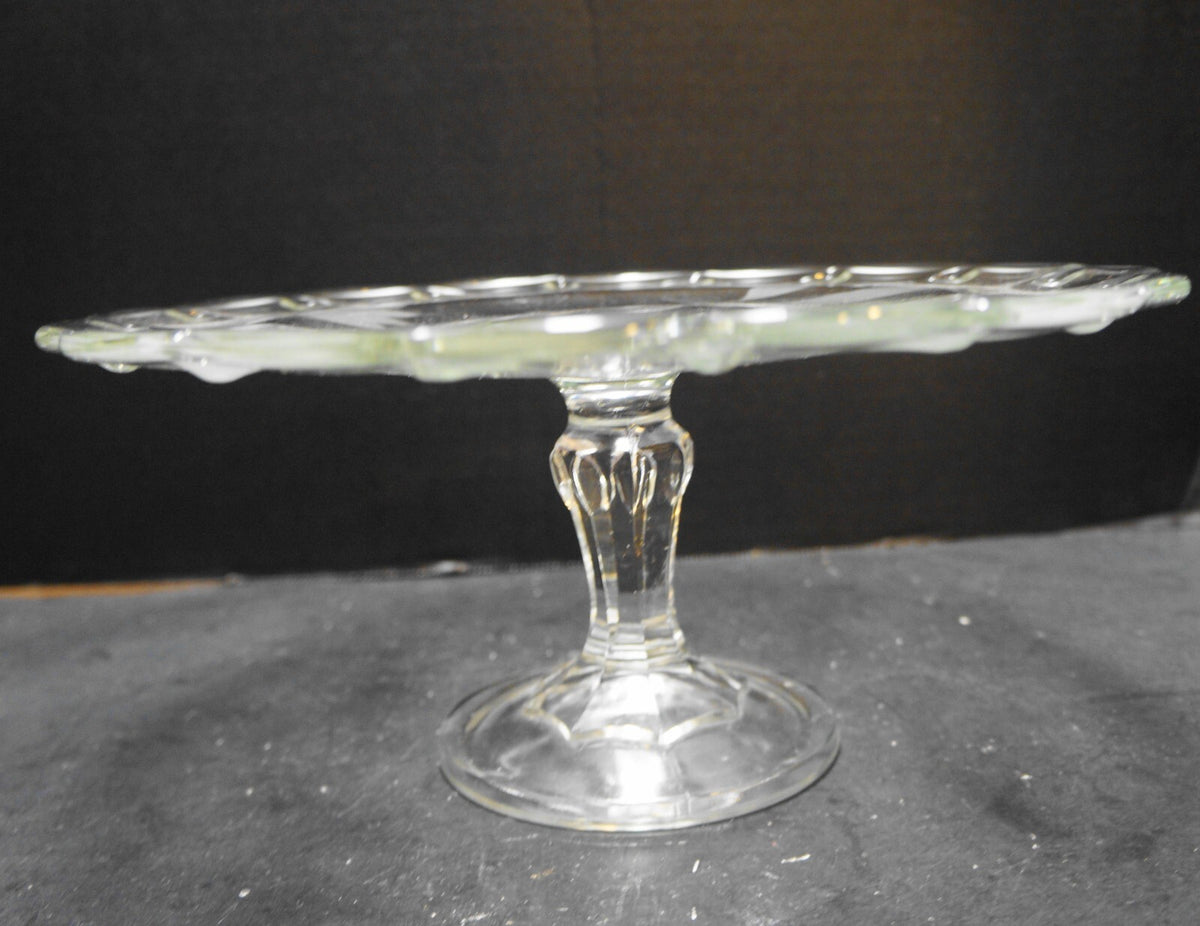 Indiana Glass Teardrop Clear Cake Stand Etched Flowers