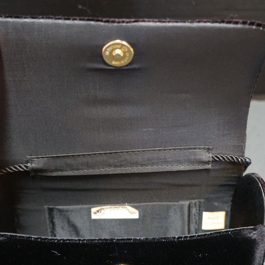 Black Velvet Baguette Evening Bag Convertible Clutch Vintage