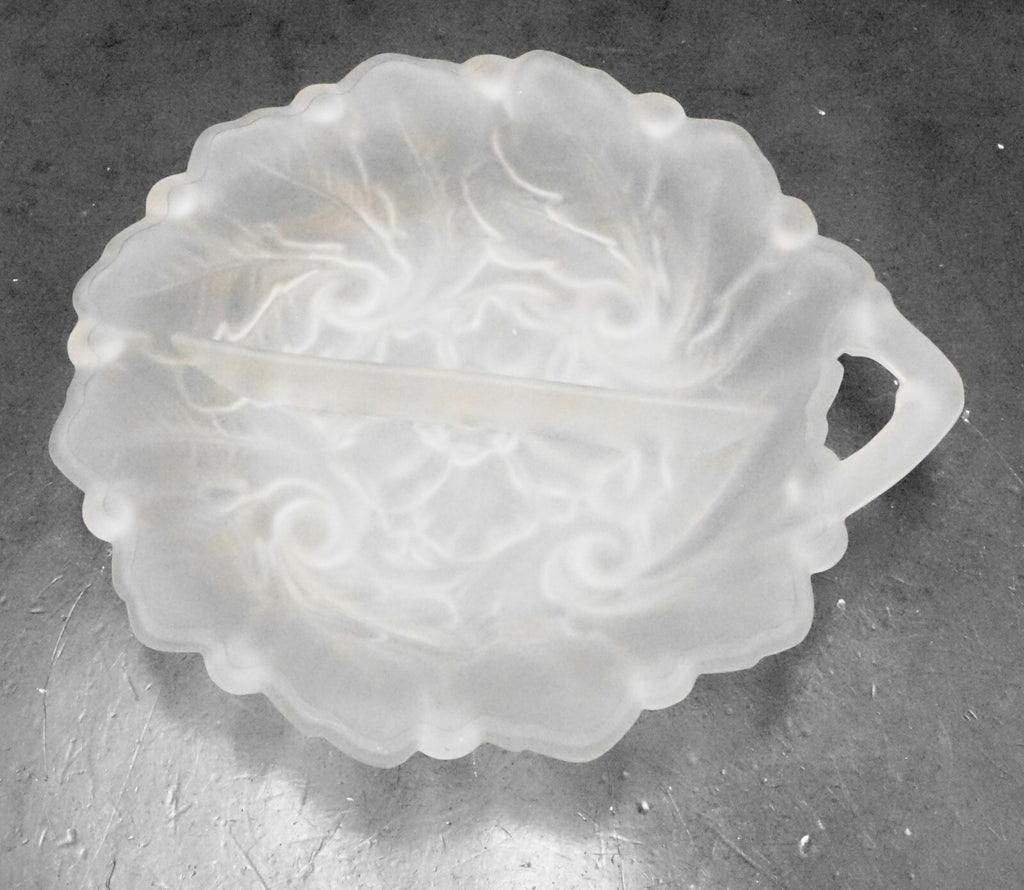 Indiana Glass Wild Rose Clear Satin Frosted Glass Divided Relish