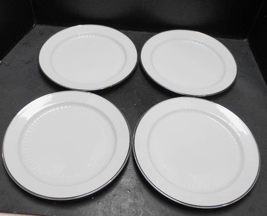 Winterling Bavaria Sculpted Rib White Platinum Trim Dinner Plates Set of 4