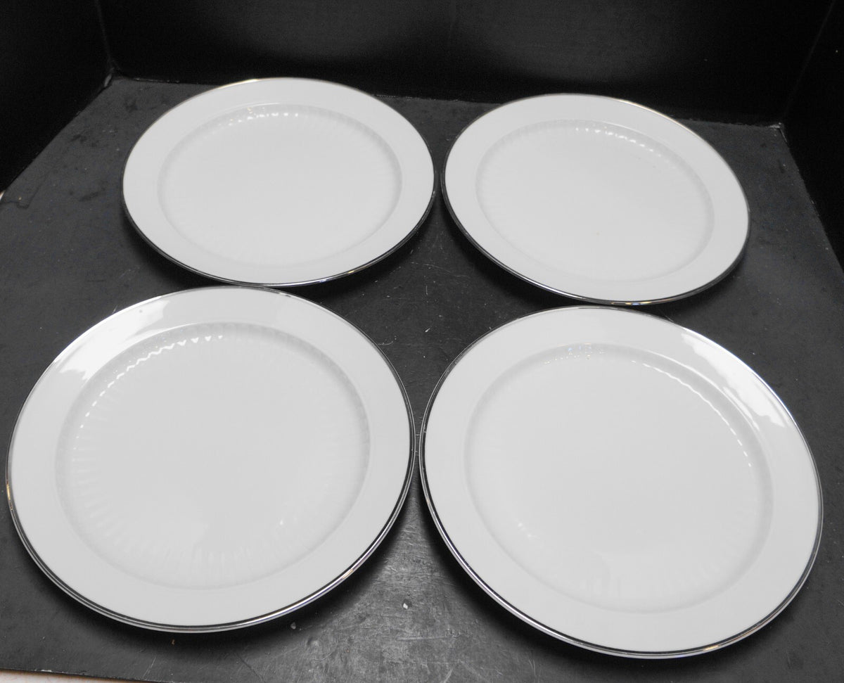 Winterling Bavaria Sculpted Rib White Platinum Trim Dinner Plates Set of 4