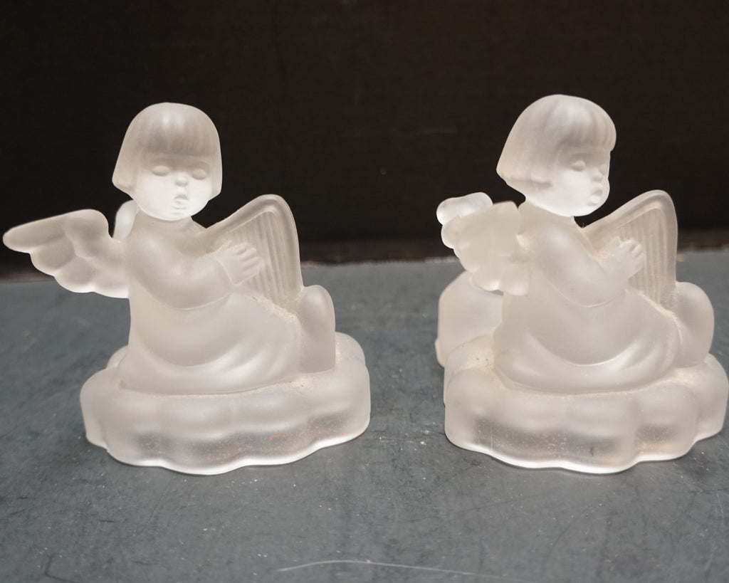 Avon Goebel Hummel Frosted Lead Crystal Angel Figurine Candle Holders Pair 1995