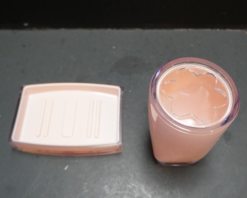 Pink Clear Acrylic Tootbrush Holder Soap Dish Vanity Set