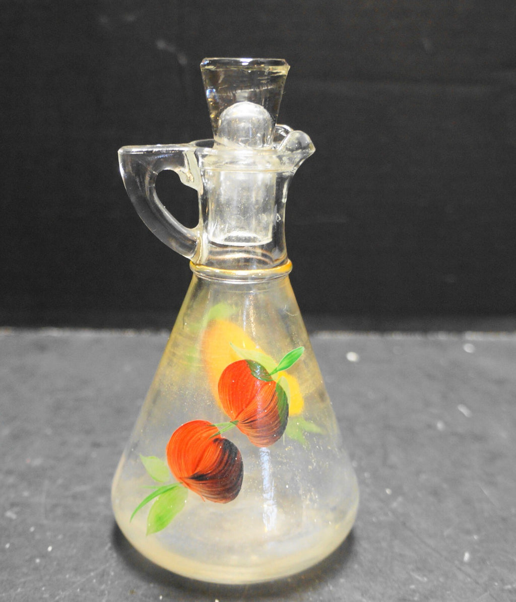 Hazel Atlas Hand Painted Fruit Pear Cherries Oil Vinegar Salad Cruet