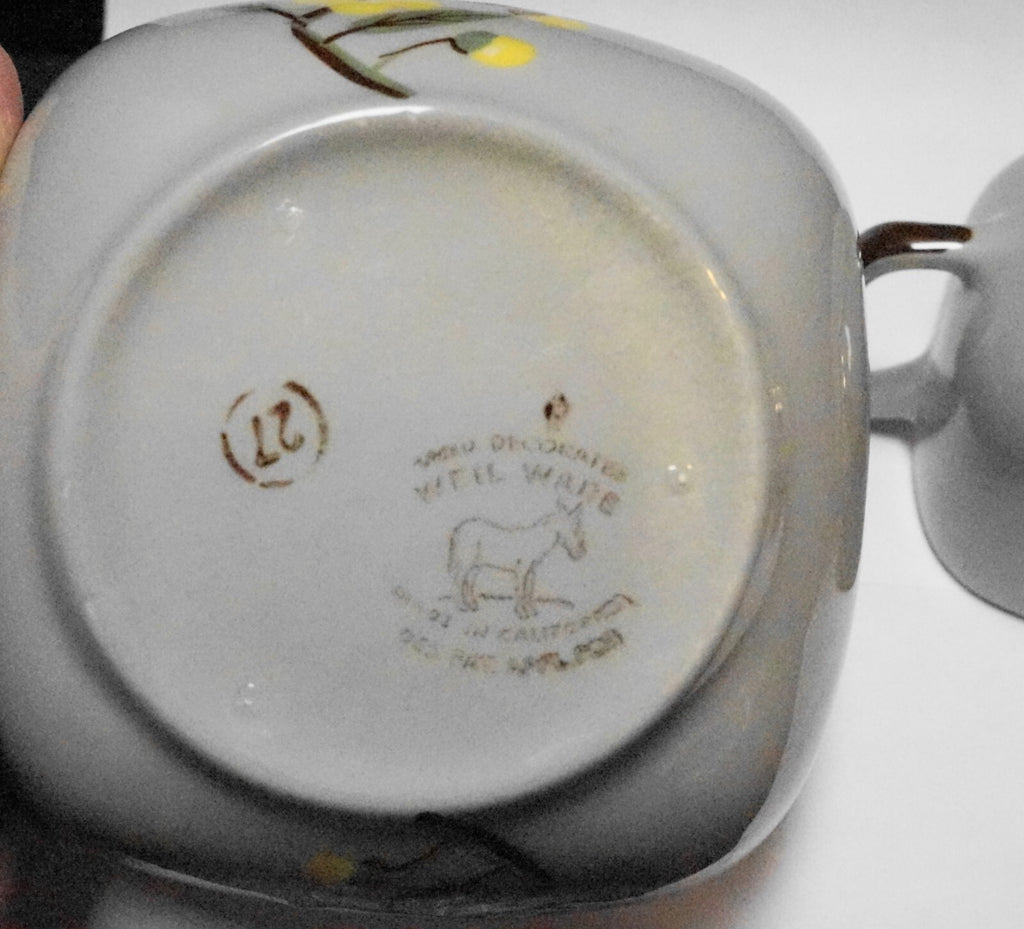 Weil Ware Blossom Gray Yellow Flowers Cup Bowls 3 Pieces