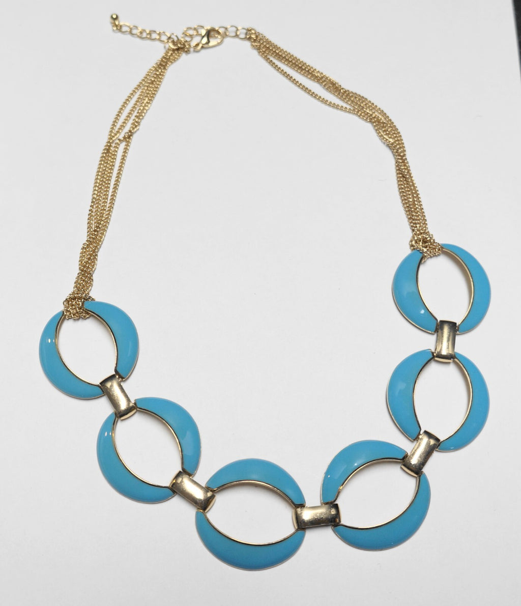 Turquoise Sky Blue Enamel Gold Tone Links Necklace