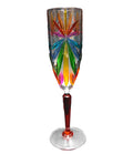 Sorrento Venetian Murano Cut Glass Hand Painted Rainbow Red Stem Champagne Flute