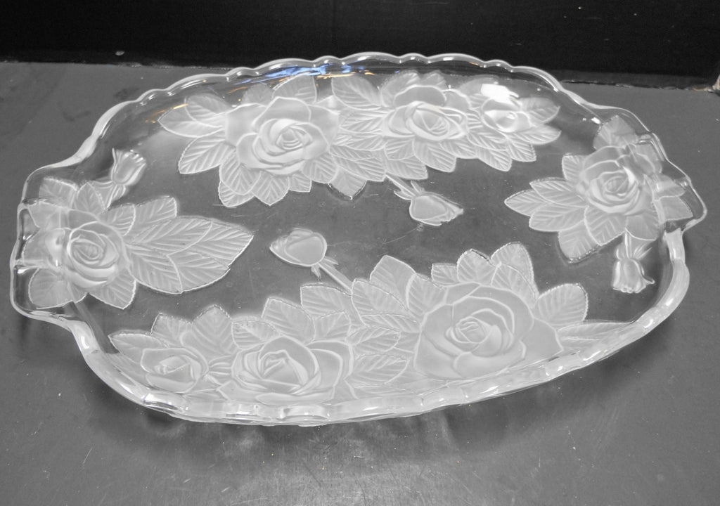 Studio Nova Winter Rose Frosted Roses Crystal Oblong Tray 15 In