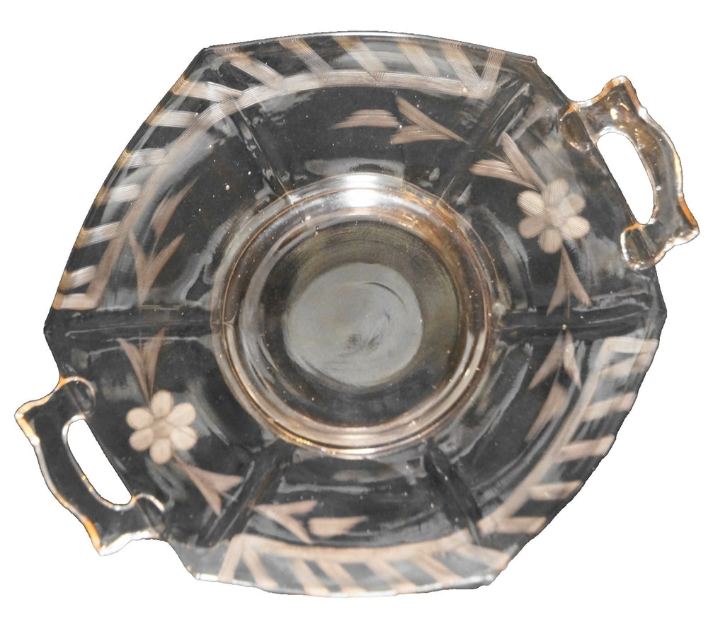 Pink Depression Glass Small Handled Plate Cut Floral Design