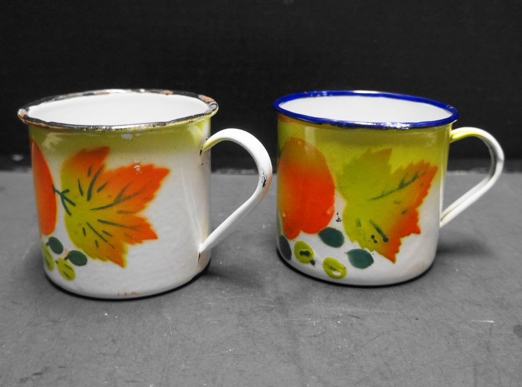 Fruit Airbrushed Enamel Mugs Pair Vintage
