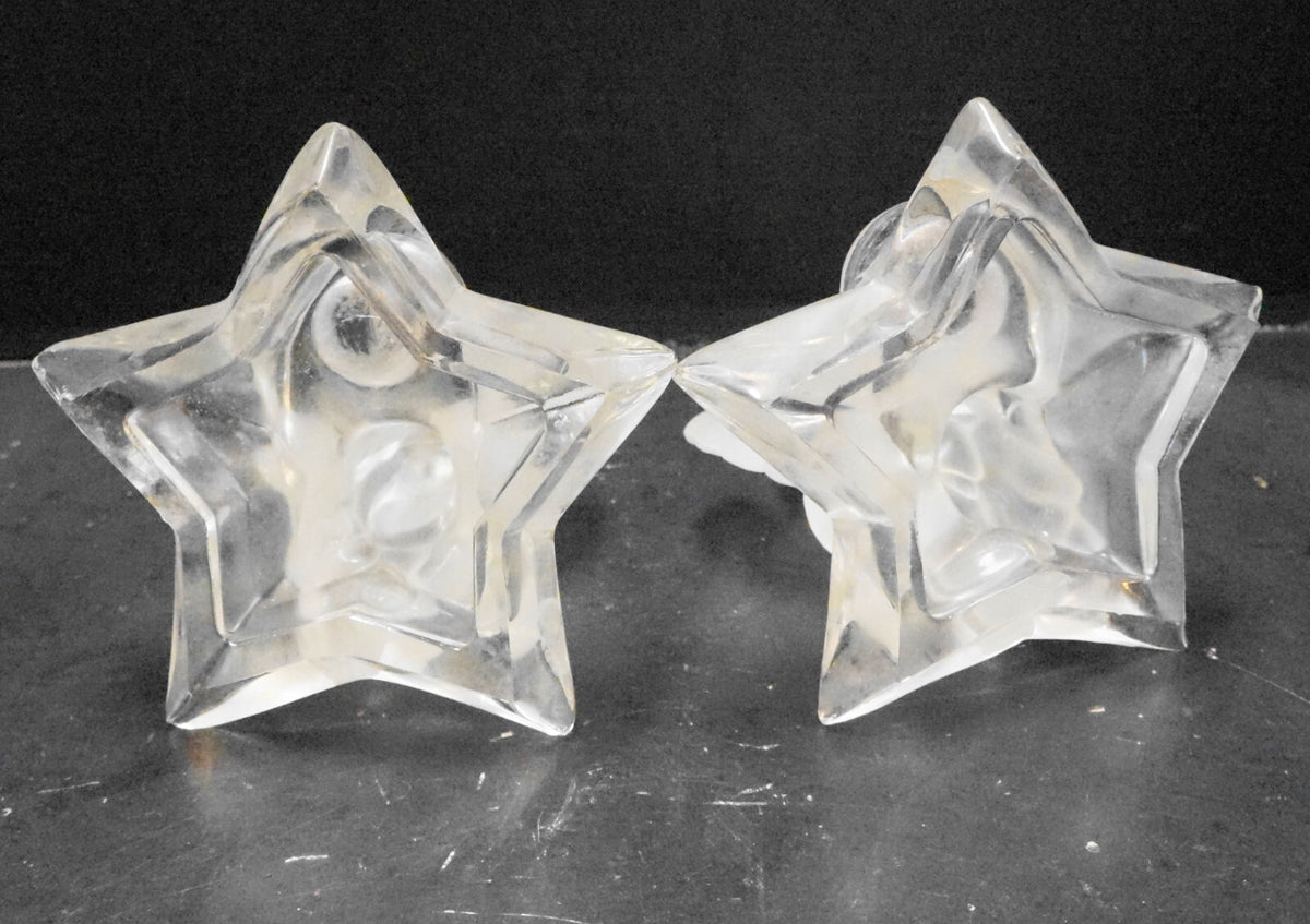 Crystal Frosted Glass Angel Star Pillow Candle Holders Pair
