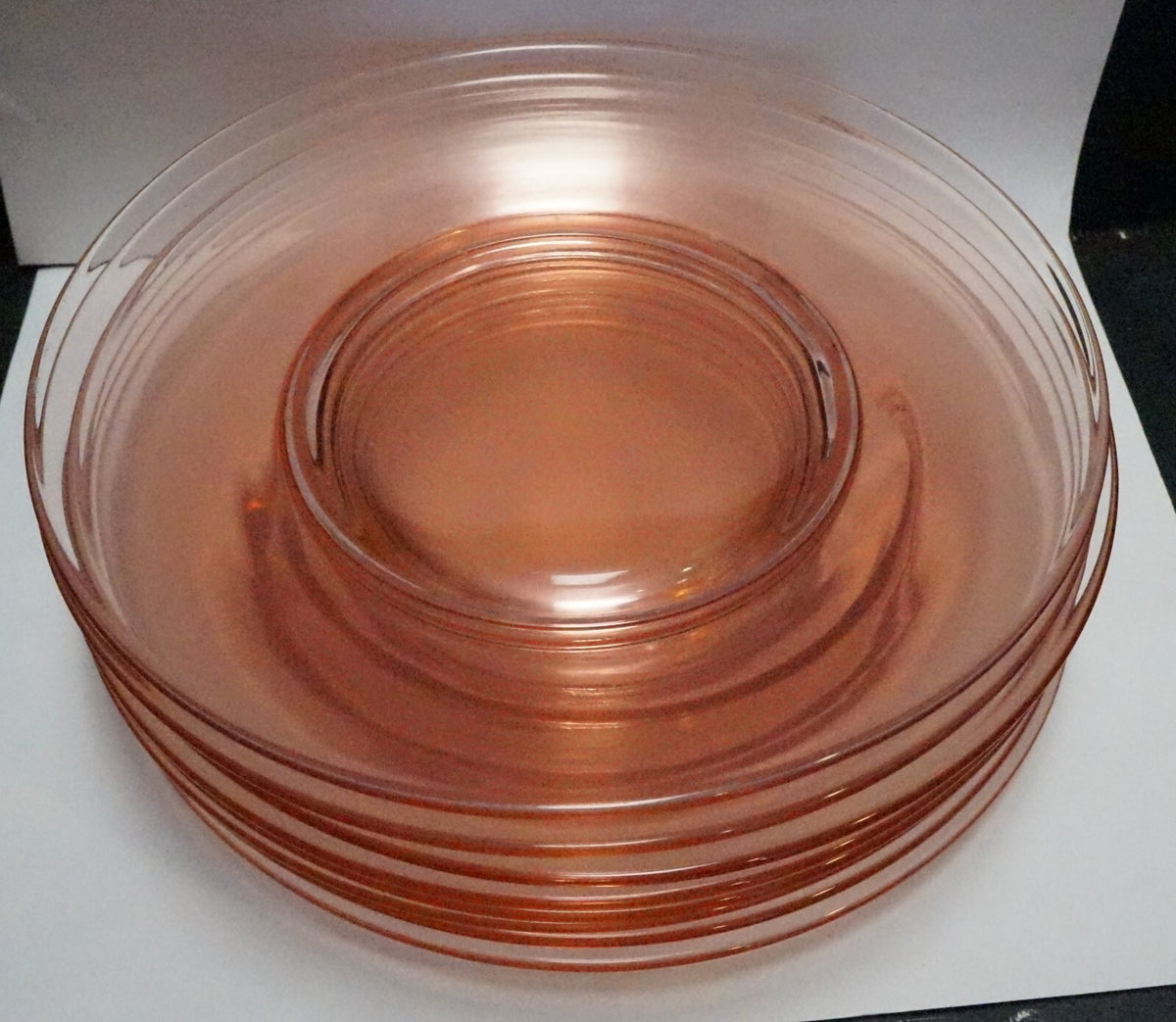 Pink Glass 8 1/8" Luncheon Plates Set of 7 Blown Glass