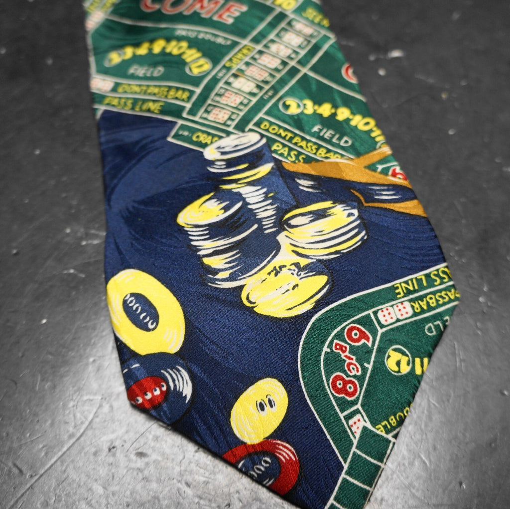 Sabatini Novelty Silk Tie Casino Print Roulette Wheel Chips
