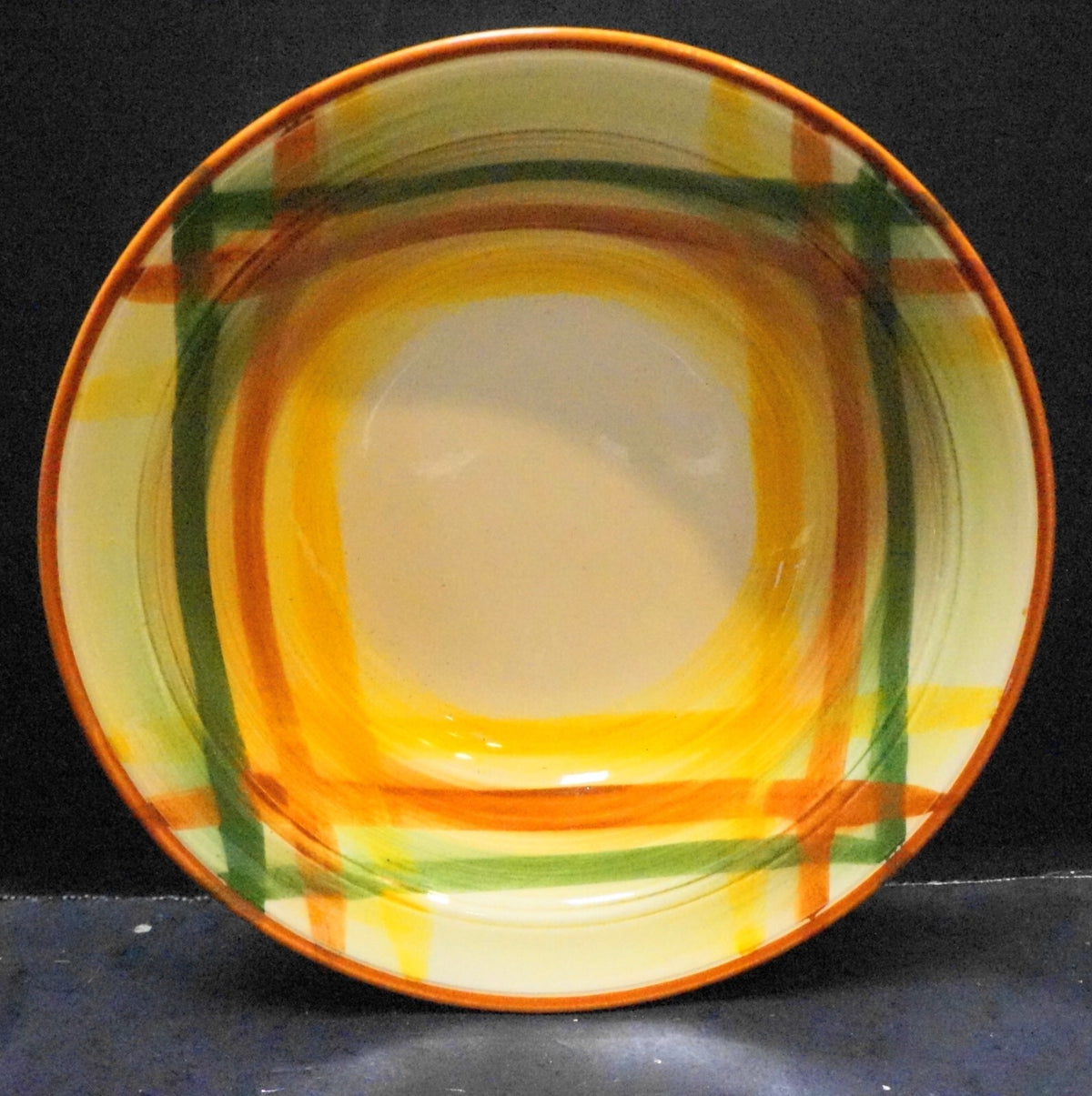 Vernon Ware Homespun Green Orange Yellow Plaid Serving Bowl