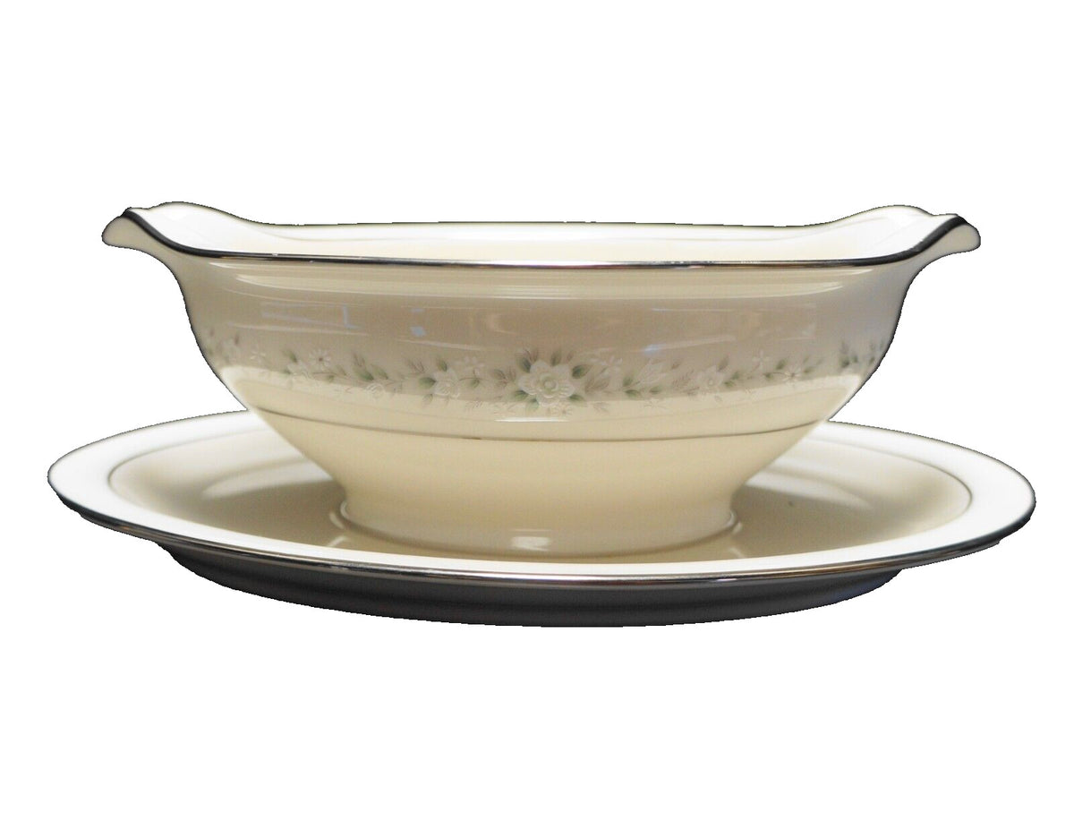 Noritake Ivory China Heather Gravy Boat Attached Underplate