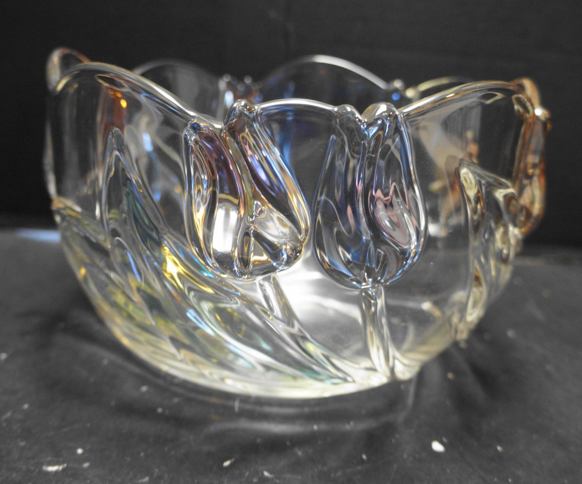 Mikasa Tivoli Blue Pink Stained Crystal Serving Bowl 8 IN