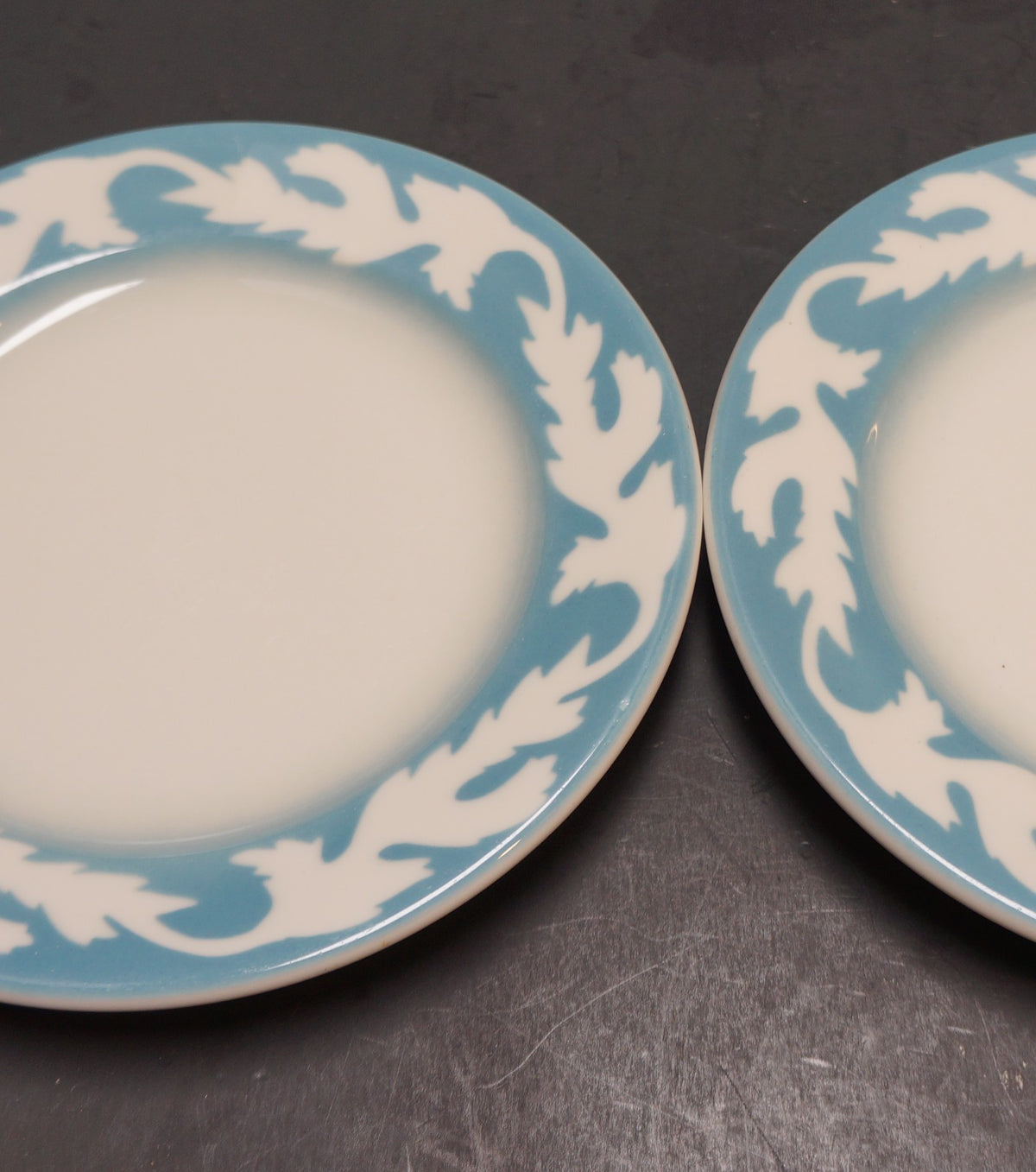 Syracuse China Oakleigh Blue Airbrushed Dessert Plates Pair 7 1/4 IN