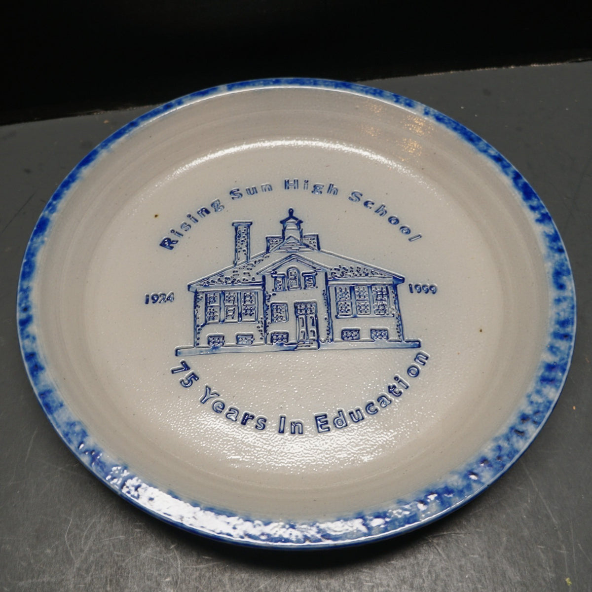 Rising Sun High School 75 Years Salt Glazed Pie Plate Eldreth Pottery