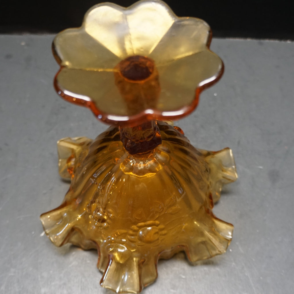 Fenton Amber Rose Ruffled Double Crimped Small Compote