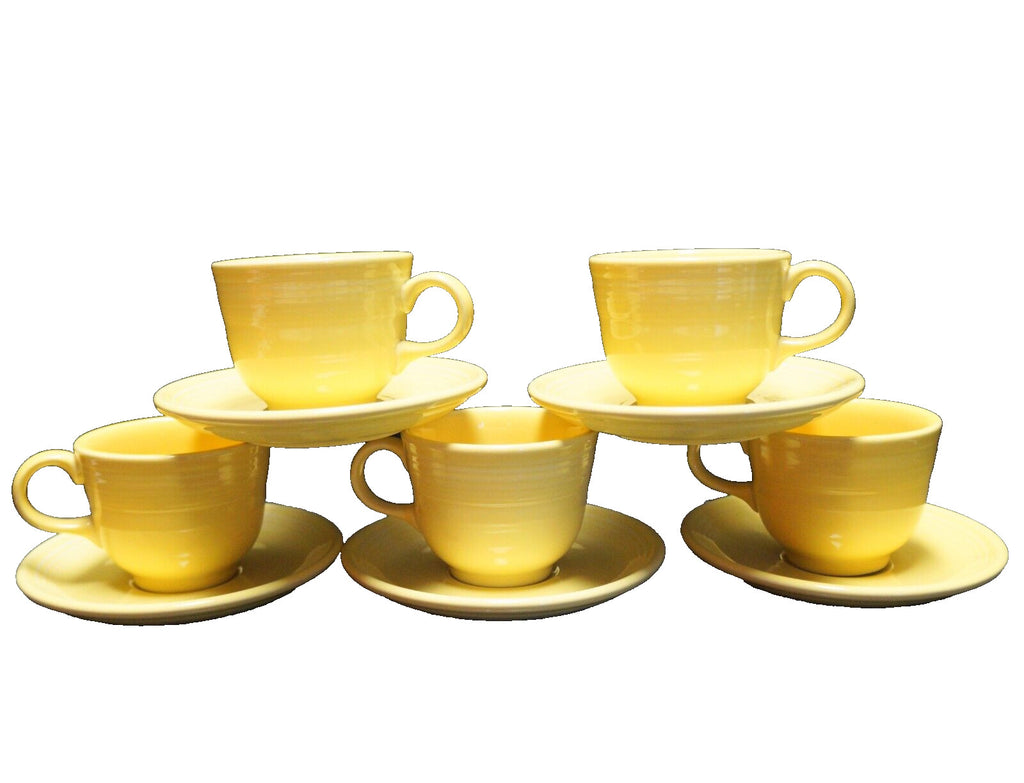 Fiesta Fiestaware Homer Laughlin Yellow Cups and Saucers 5 Sets