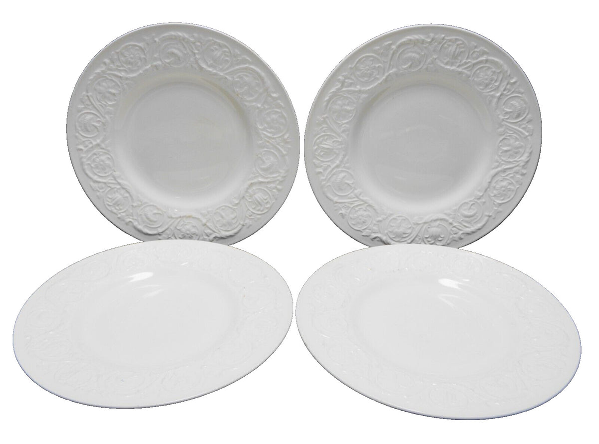 Wedgwood Patrician Cream Embossed Dinner Plates Set of 4 10 1/2 IN