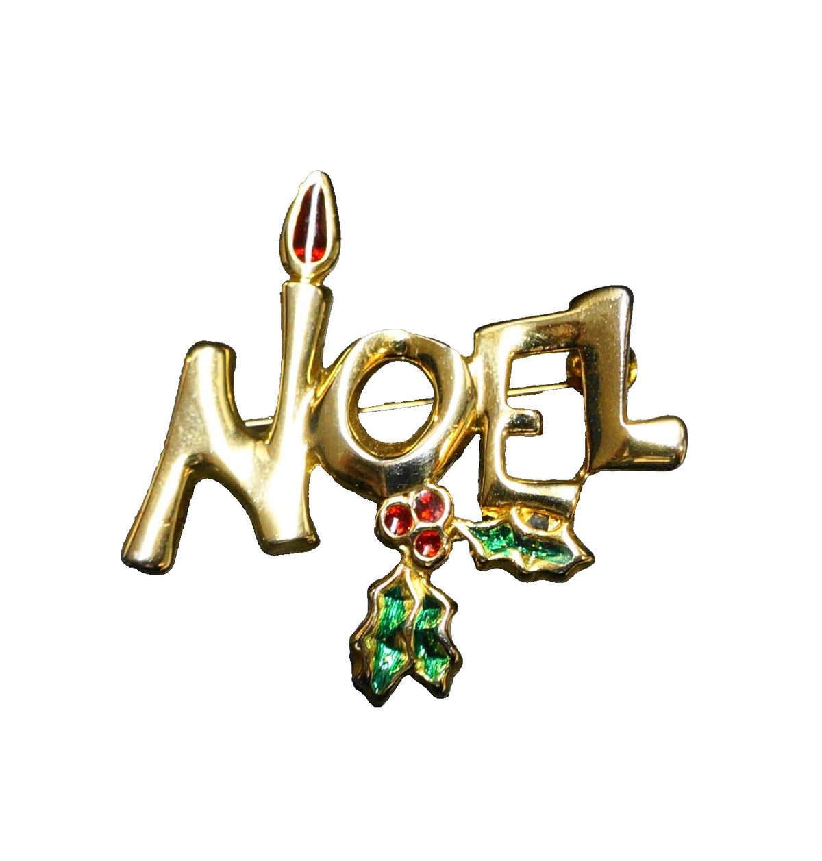 Noel Gold Tone Pin Candle Holly
