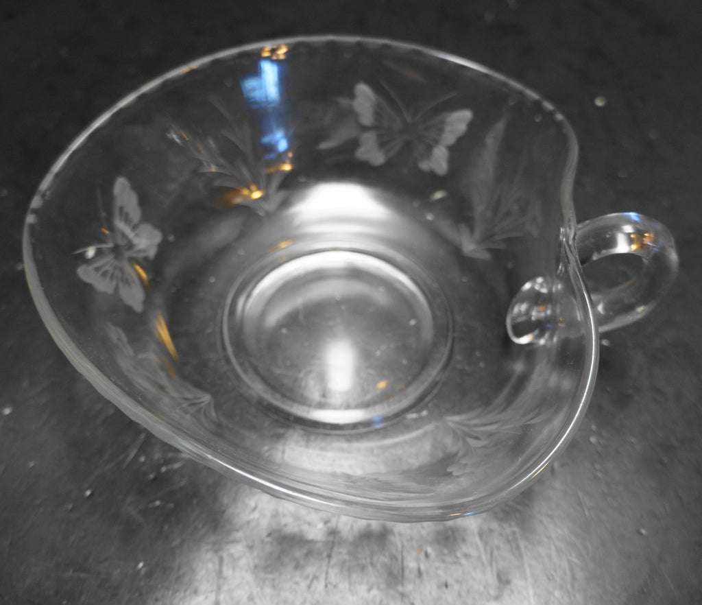 Butterfly Flowers Cut Clear Glass Heart Shaped Nappy Bowl