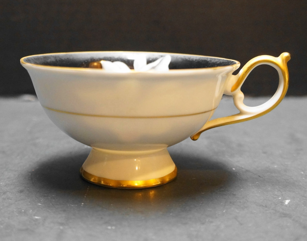 Royal Bayreuth Black White Gold Floral Teacup US Zone