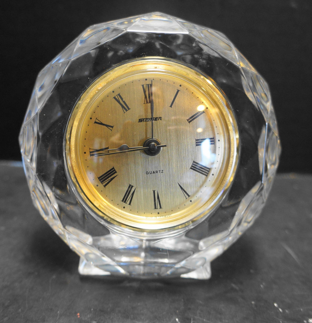 Crystal d'Arques Lead Crystal Faceted Round Desk Clock Staiger Germany