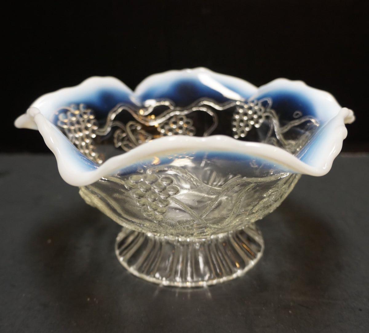 Jefferson Opalescent Rim Grape Vine EAPG Footed Bowl 7 IN