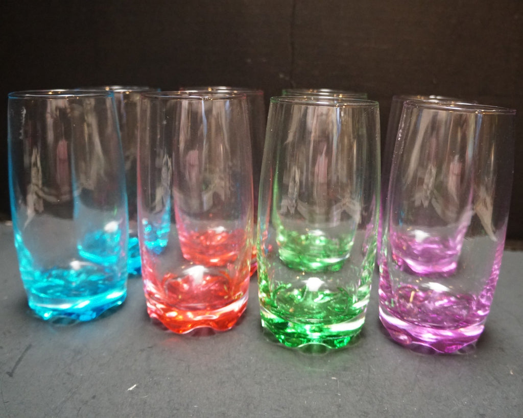 Gibson Karissa Set of 8 Retro Glass 13 oz Tumblers in Colors 5.5" tall