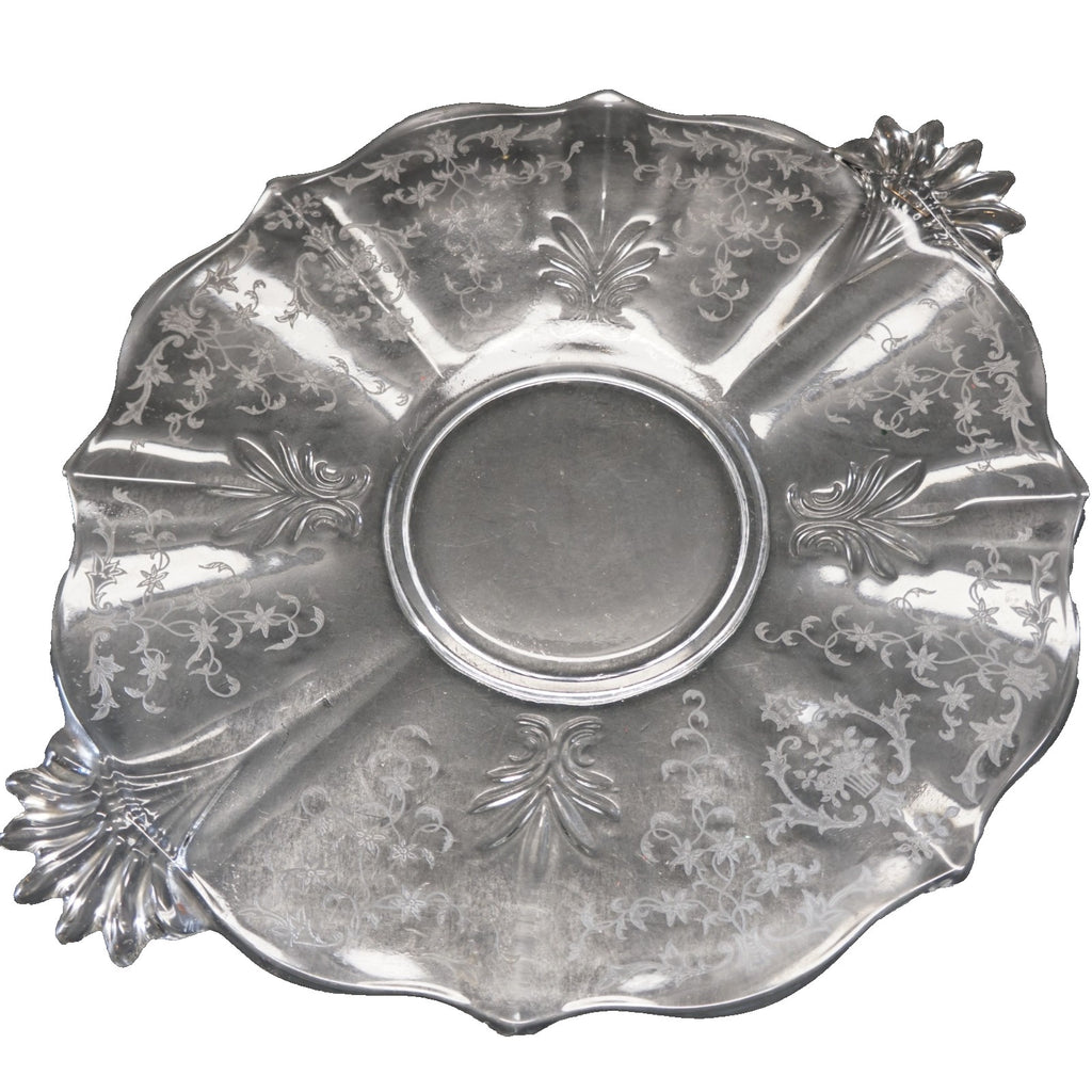 Fostoria Navarre Etch Baroque Blank Handled Cake Plate 12 3/8 IN