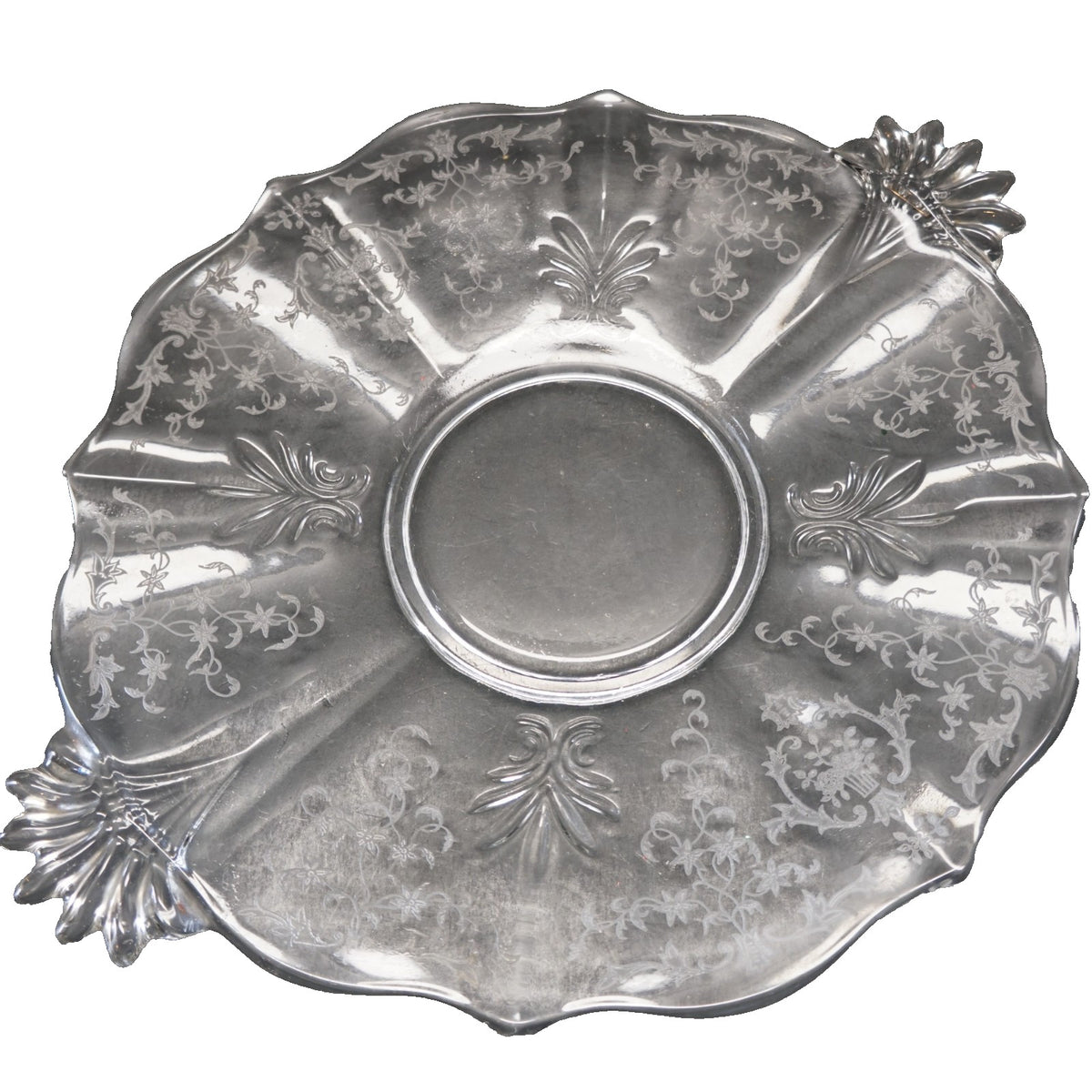 Fostoria Navarre Etch Baroque Blank Handled Cake Plate 12 3/8 IN