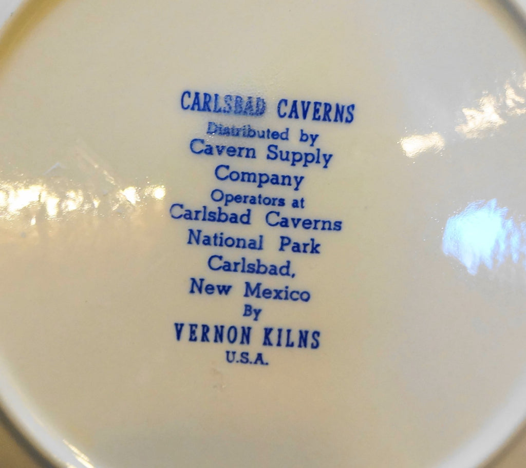 Vernon Kilns Carlsbad Caverns Souvenir Plate Blue Transferware Vintage