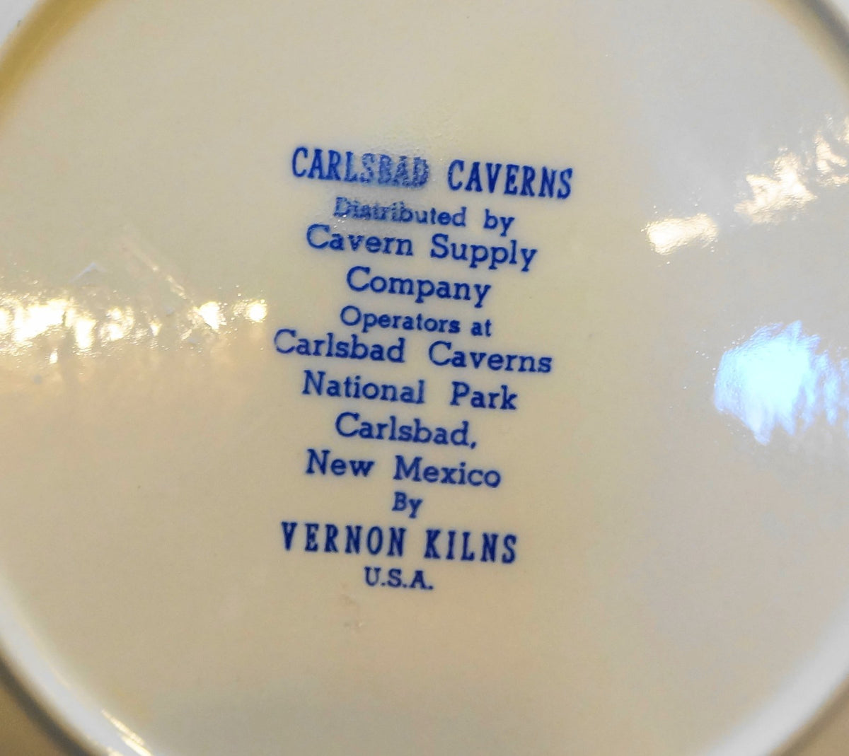 Vernon Kilns Carlsbad Caverns Souvenir Plate Blue Transferware Vintage
