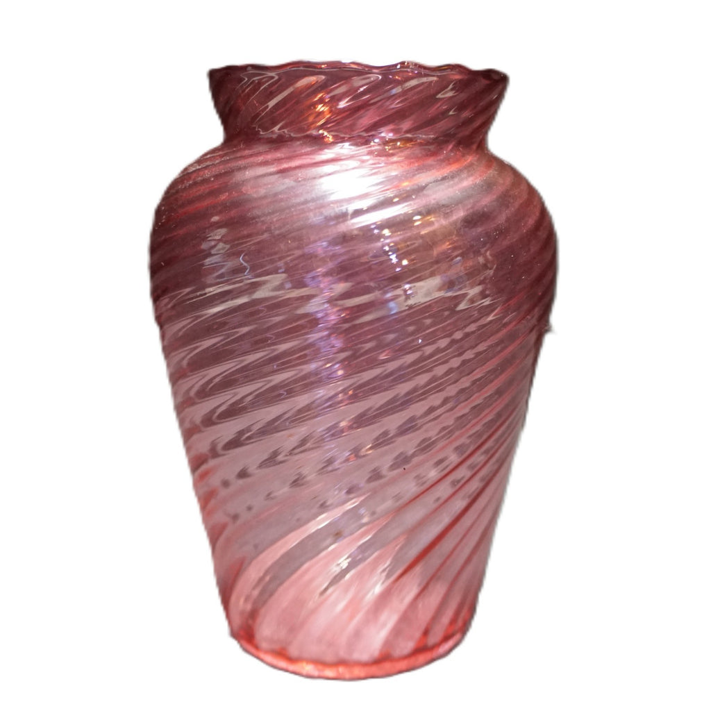 Pilgrim Glass Cranberry Swirl Vase 6 IN