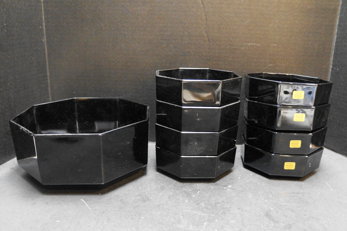 Arcoroc Octime Black Salad Serving Bowl Cereal Bowls 9 Pieces France