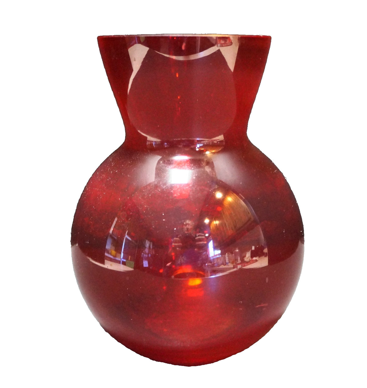 Ruby Red Glass Vase Ground Rim 7 3/4 IN